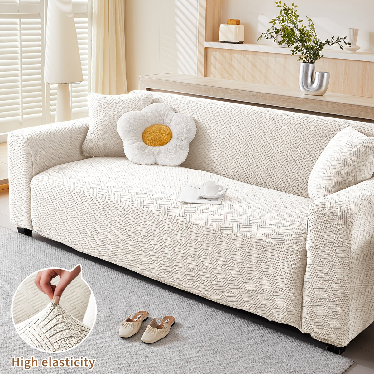 Housse de canapé épaisse extensible en polaire jacquard, compatible fauteuil, canapé deux places, canapé trois places