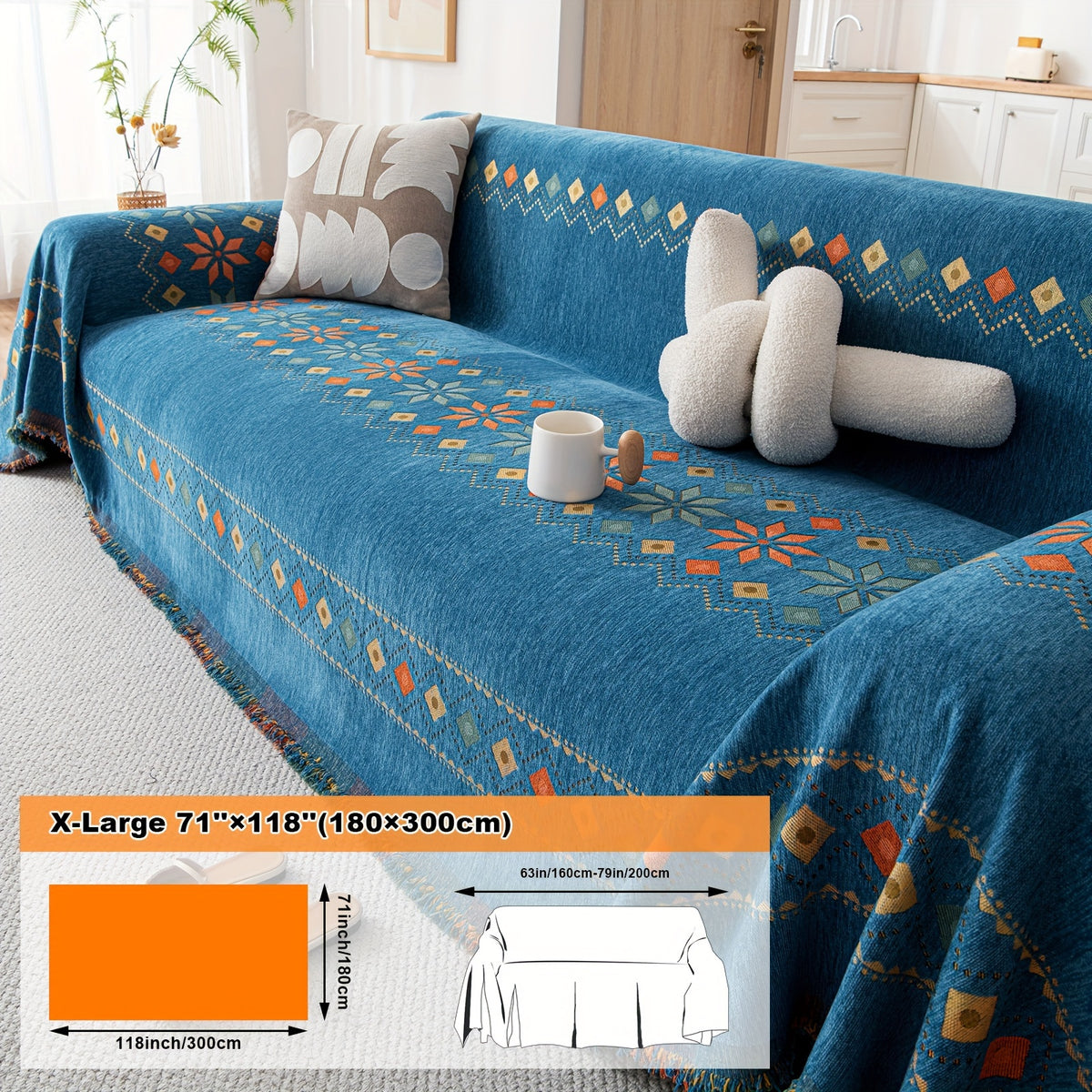 Housse de coussin en chenille jacquard, mise en situation