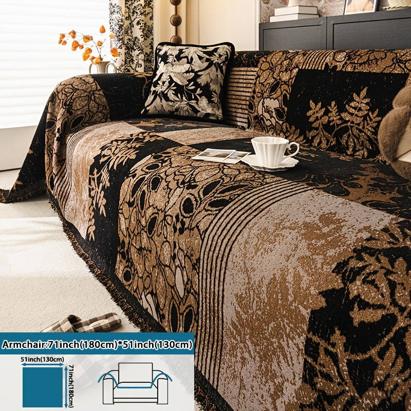 Housse de canapé épaisse en chenille jacquard d'esprit bohème, mise en situation