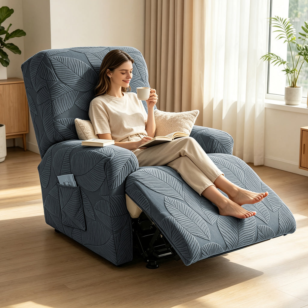 Housse de chaise extensible en polaire jacquard à motif feuillage, housse posée