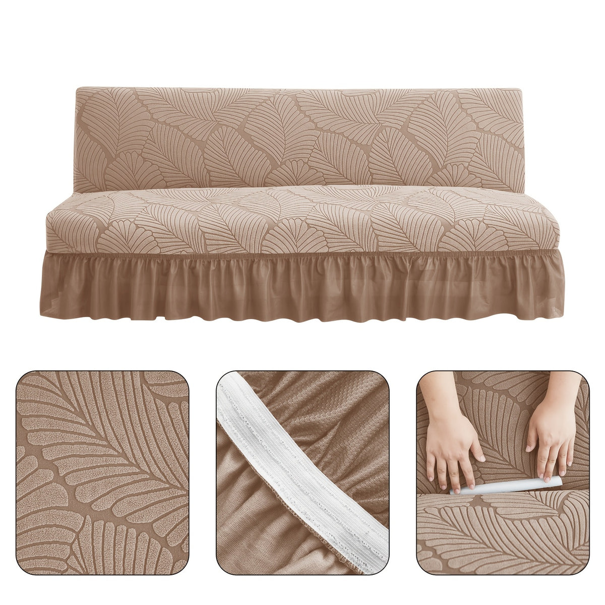 Housse de canapé extensible en jacquard à motif feuillage à volants, autre coloris