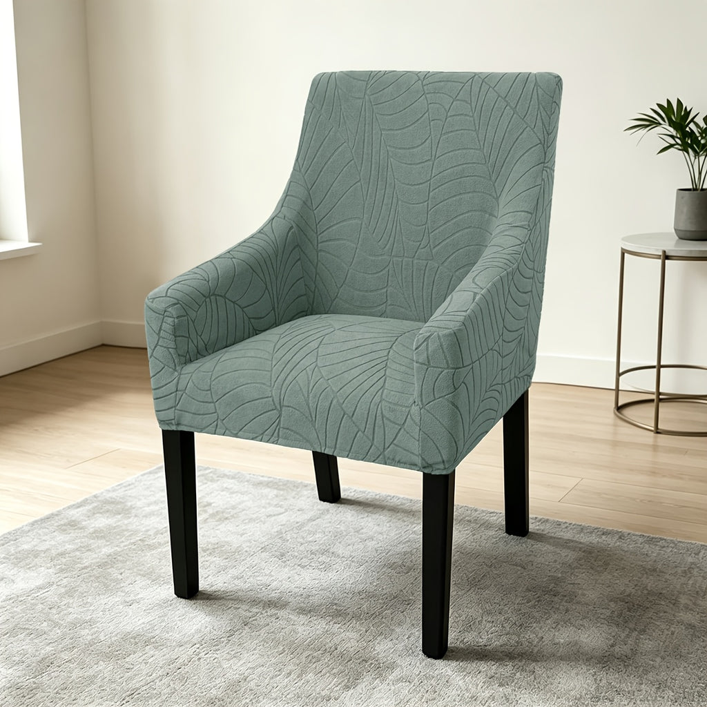 Housse de chaise extensible en velours côtelé jacquard à motif feuillage, détail de la finition