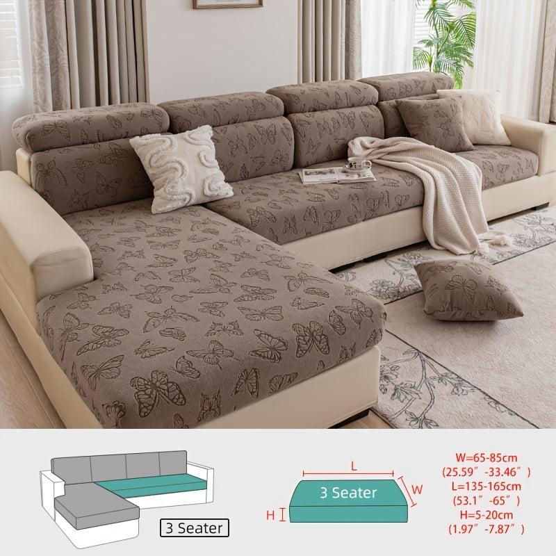 Housse de canapé extensible en polaire jacquard à rayures d'esprit bohème, gros plan sur le tissu