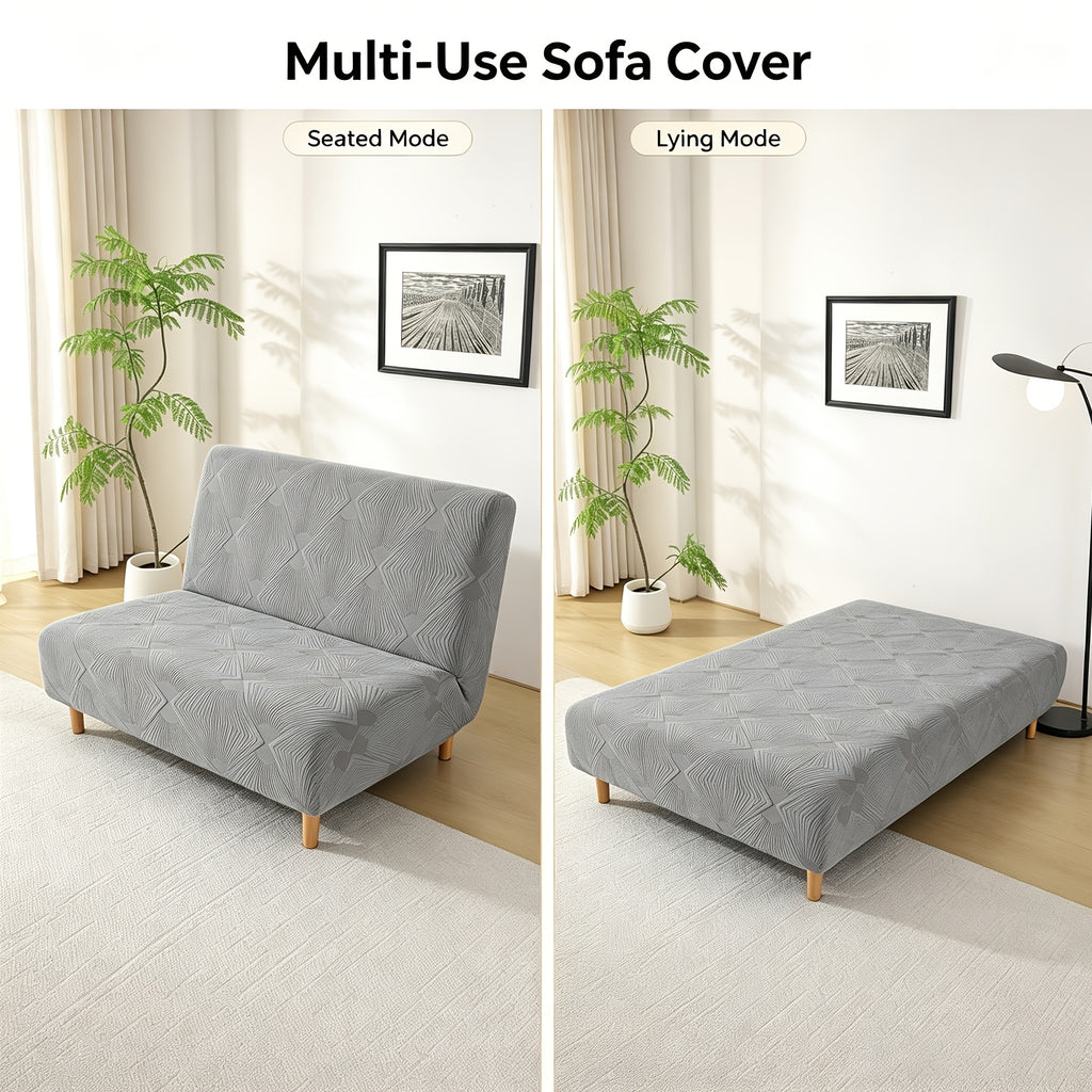 Housse de canapé extensible en polaire jacquard à rayures sans accoudoirs, vue de dos