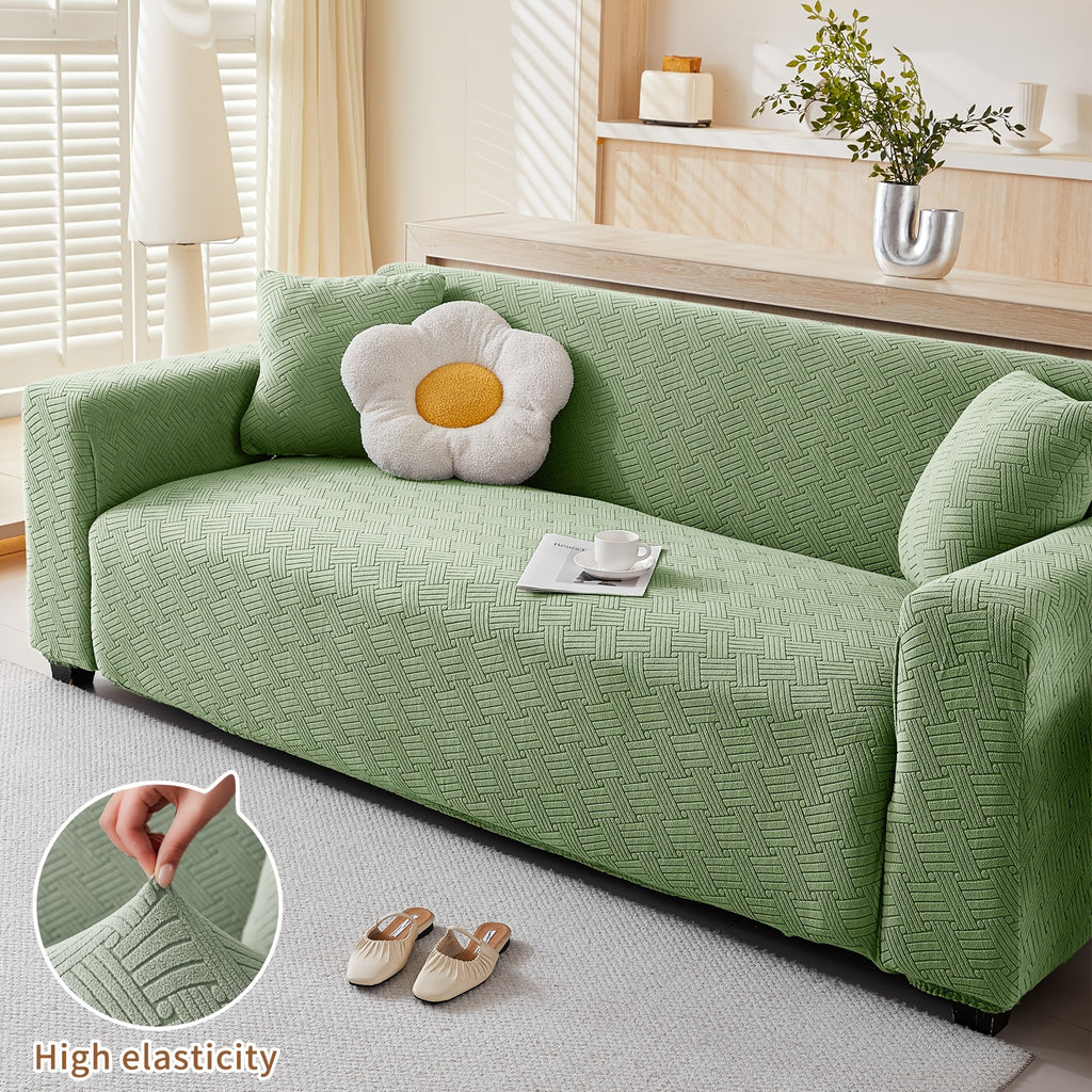 Housse de canapé épaisse extensible en polaire jacquard, vue de dos