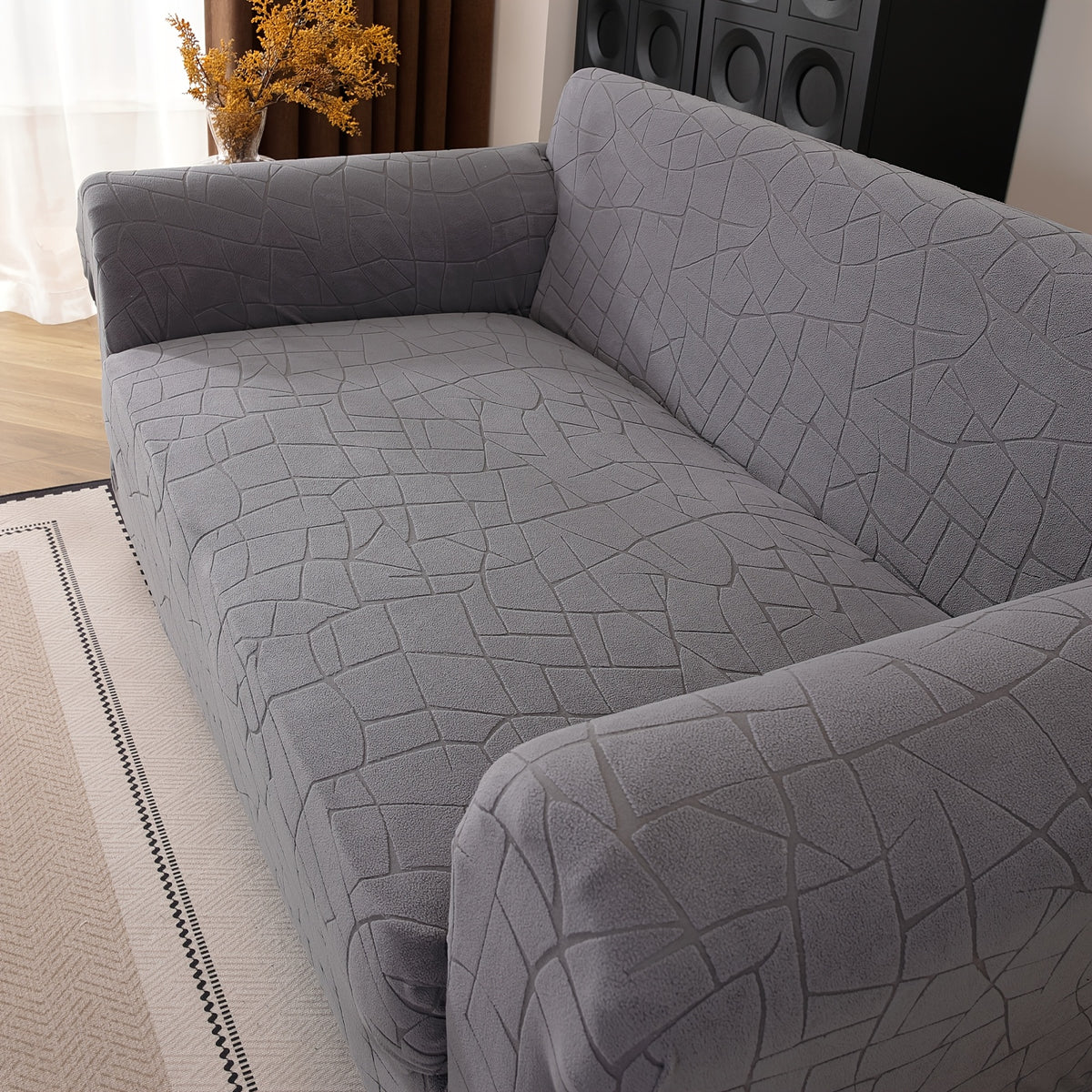 Housse de canapé extensible en polaire jacquard à motif géométrique à housses, mise en situation