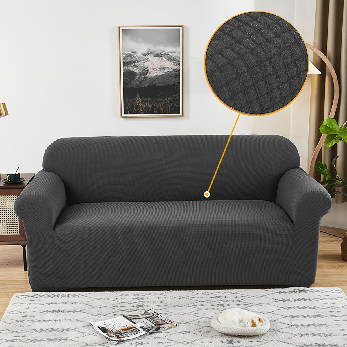 Housse de canapé épaisse extensible en polaire jacquard — détail de la matière : polaire Image