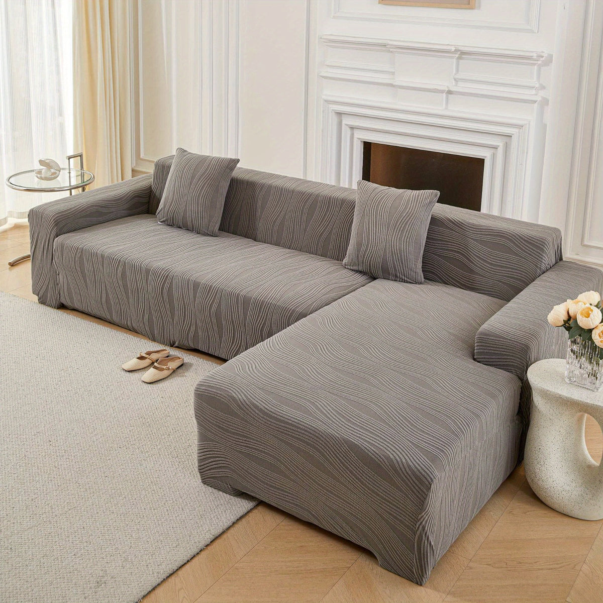 Housse de canapé en peluche jacquard, vue de dos