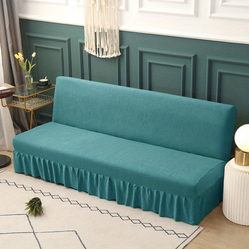 Housse de canapé extensible en velours côtelé à volants, vue de dos