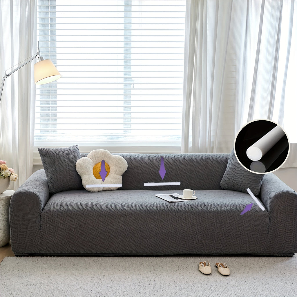 Housse de canapé extensible en polaire jacquard, vue d'ensemble