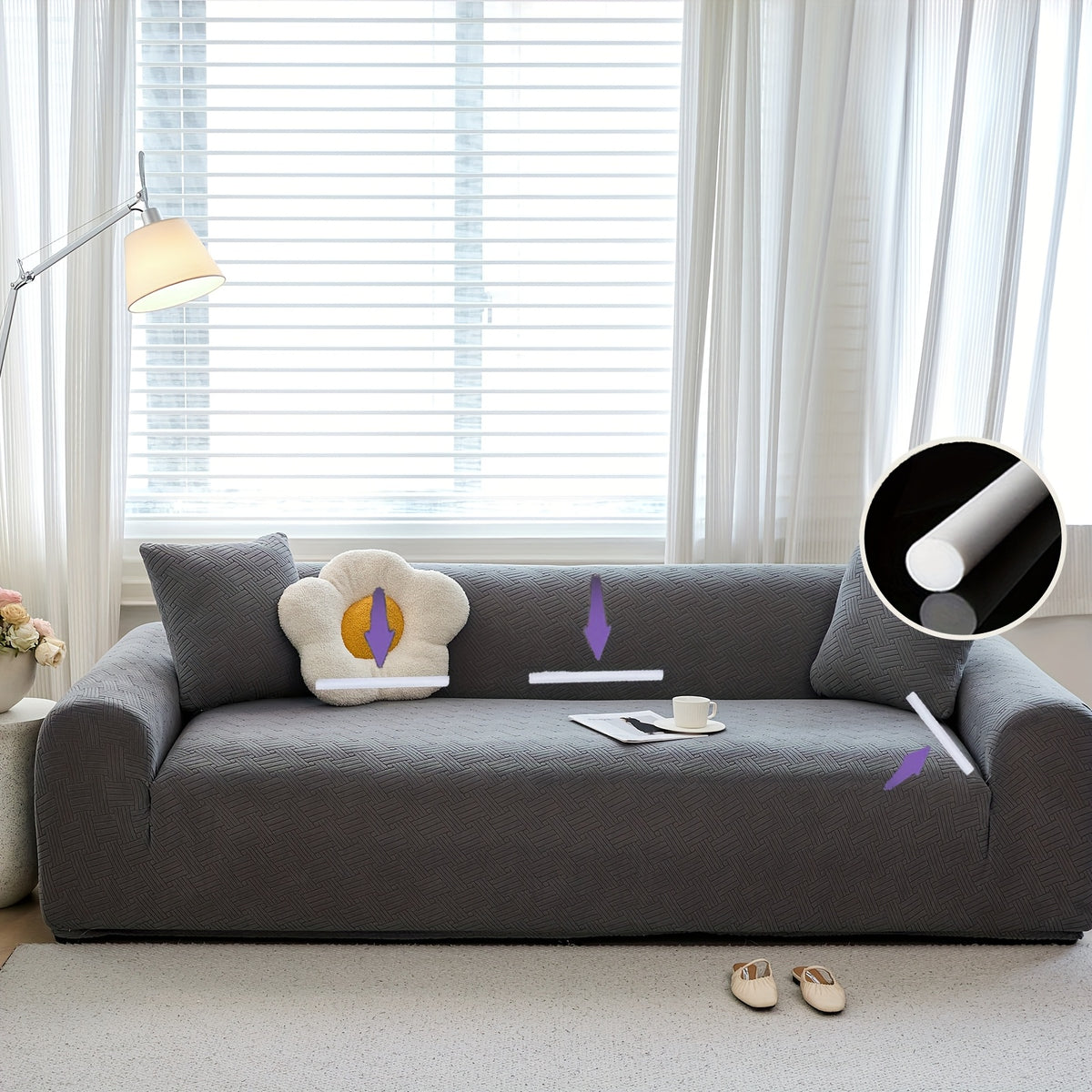 Housse de canapé extensible en polaire jacquard, vue d'ensemble