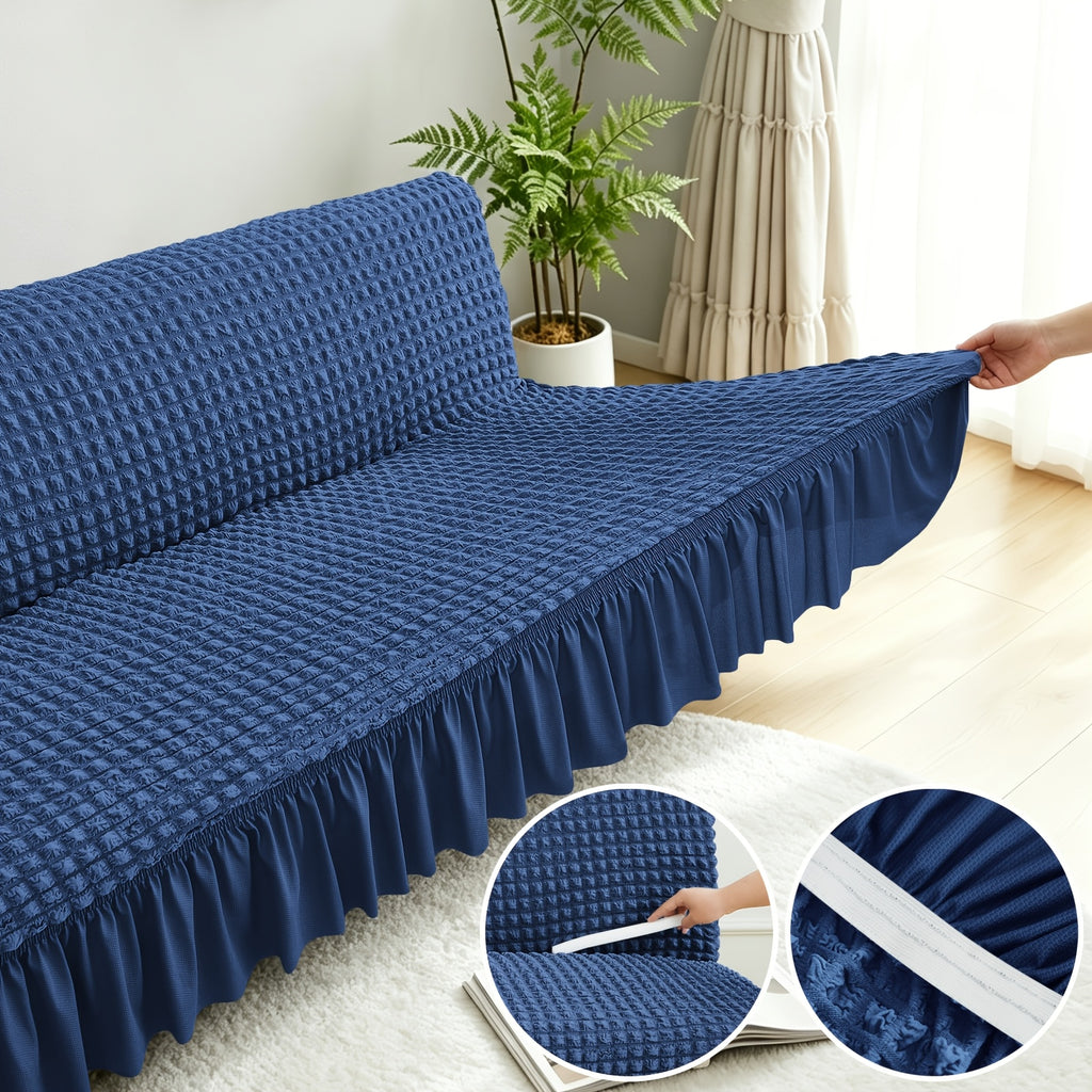 Housse de canapé extensible en jacquard à volants, housse posée