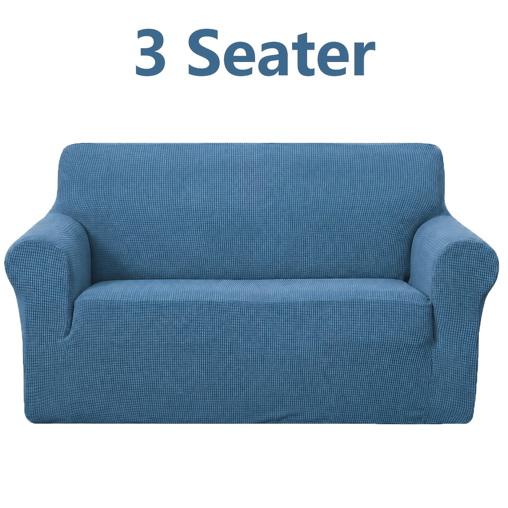 Housse de canapé extensible en polyester à carreaux, vue de dos