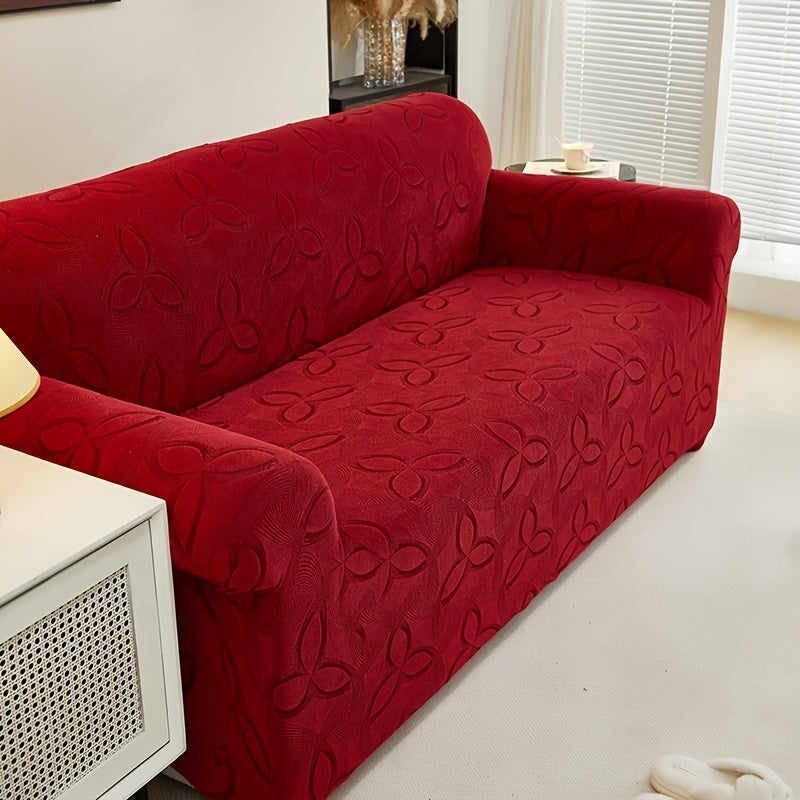 Housse de canapé en jacquard à motif feuillage, détail de l'ourlet