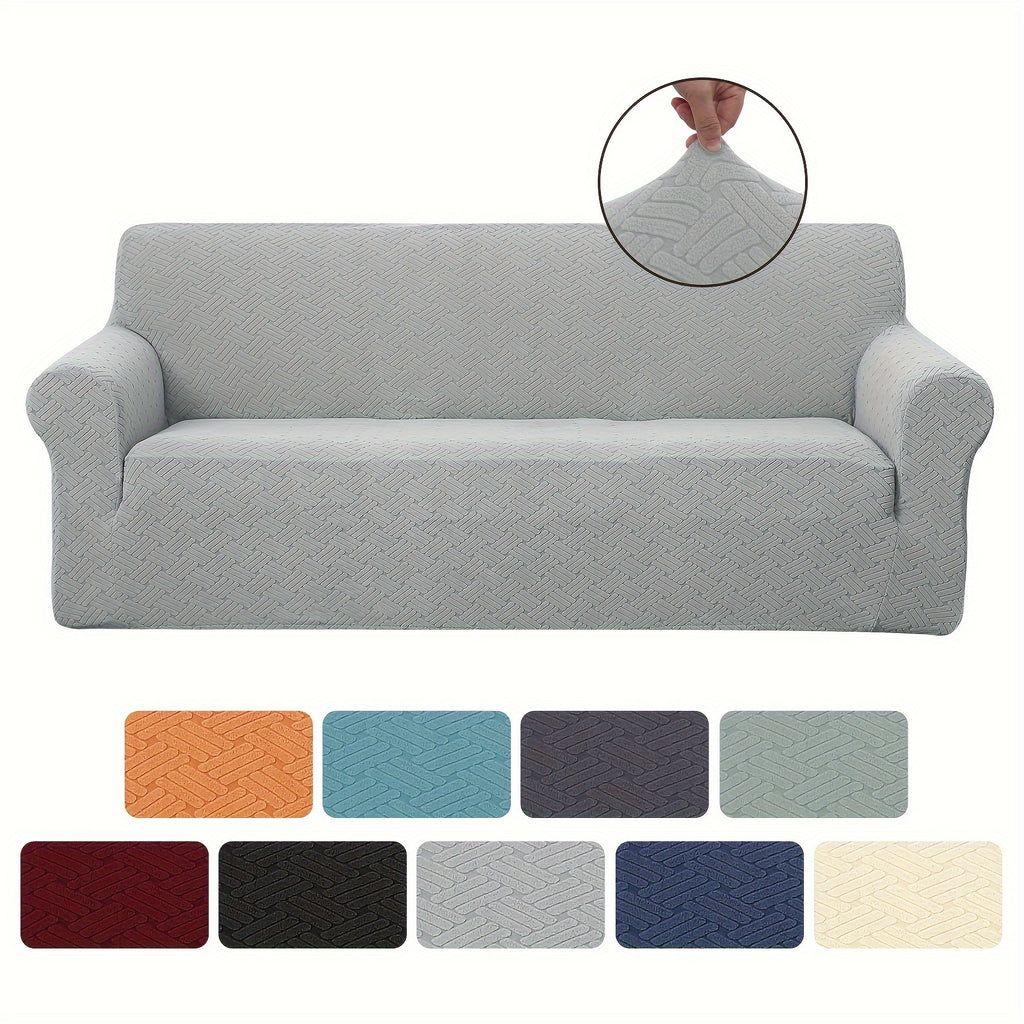 Housse de canapé épaisse extensible en polaire jacquard antidérapante — détail de la matière : polaire