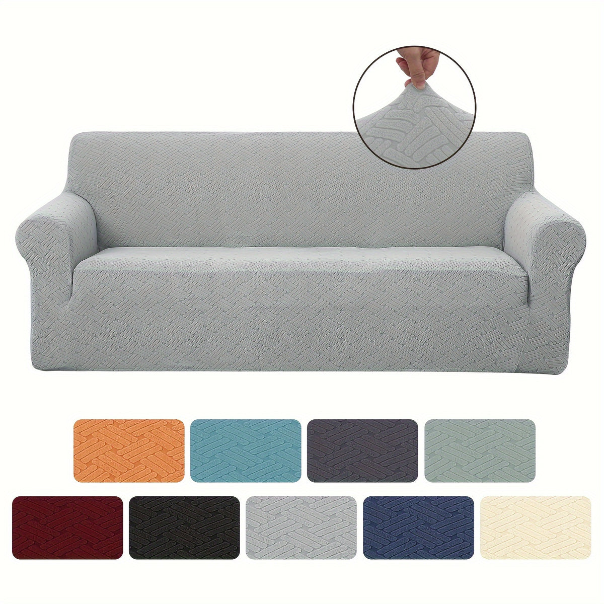 Housse de canapé épaisse extensible en polaire jacquard antidérapante — détail de la matière : polaire