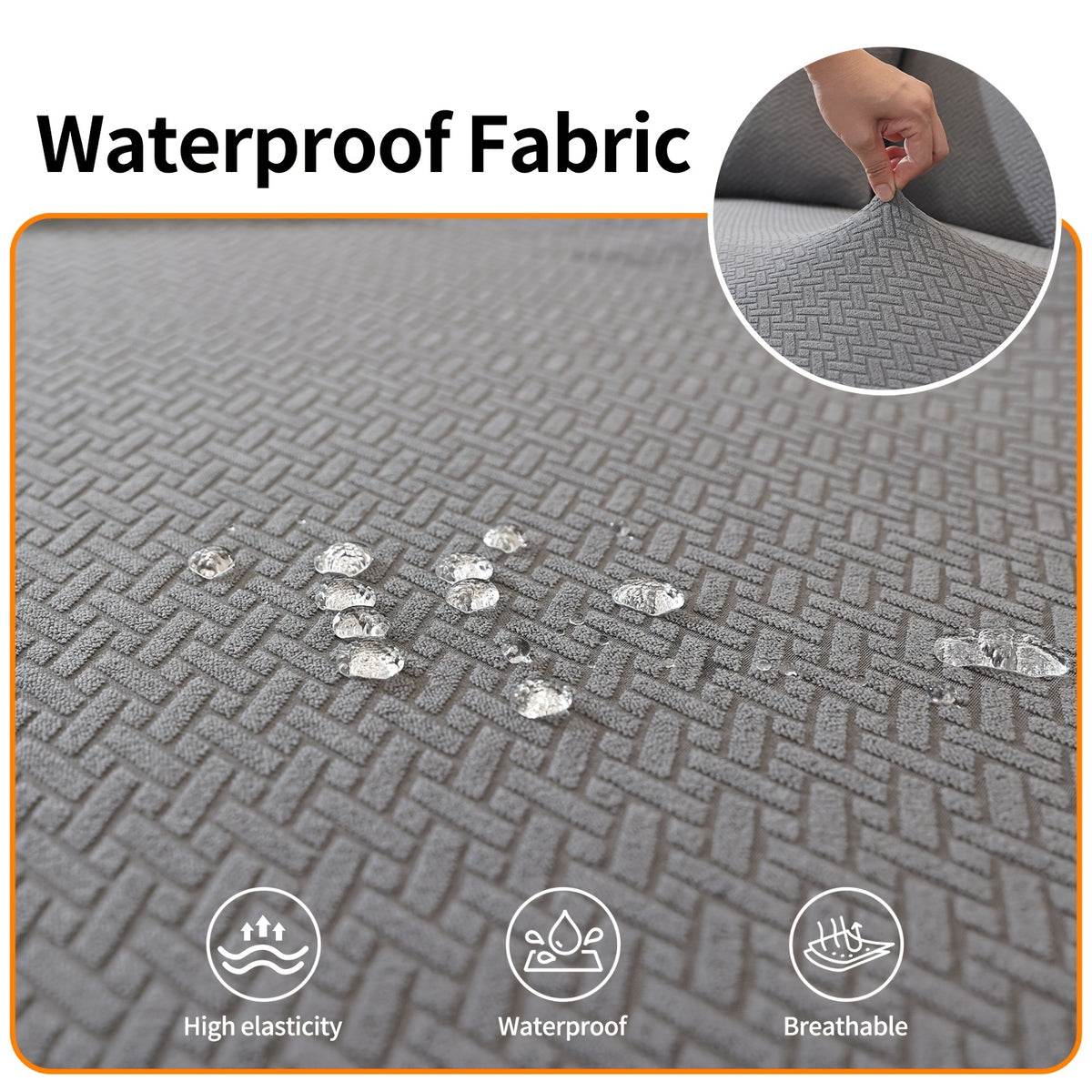 Housse de canapé extensible en polaire jacquard antidérapante, détail de la finition