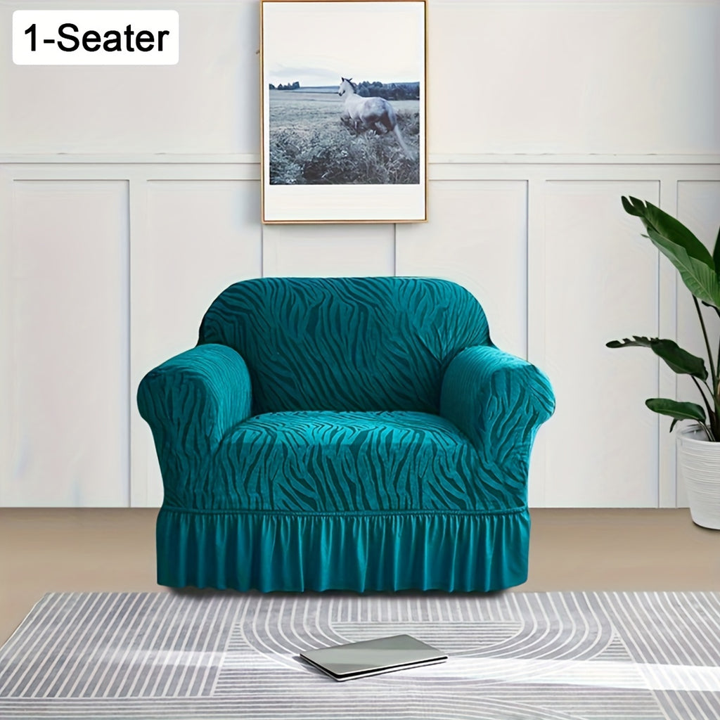 Housse de canapé extensible en jacquard, détail de l'ourlet