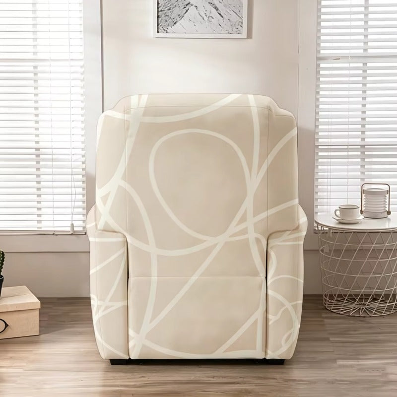 Housse de fauteuil extensible en fibre de lait matelassée à motif géométrique, détail de la finition