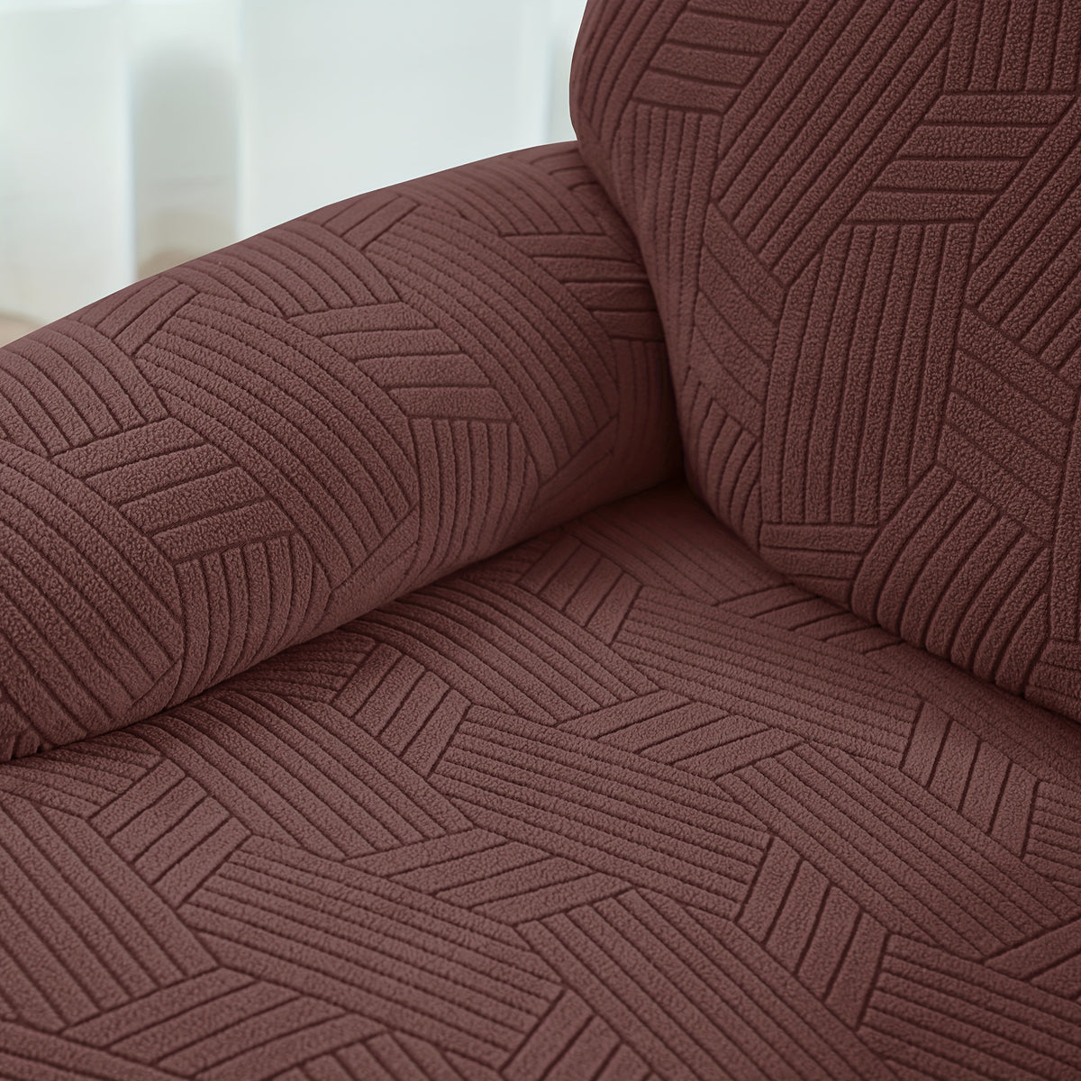 Housse de canapé extensible en velours côtelé jacquard pour fauteuil, gros plan sur le tissu
