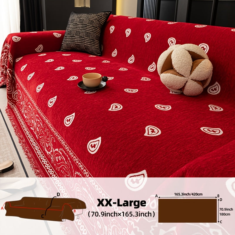Housse de canapé en chenille jacquard à motif bohème, autre coloris