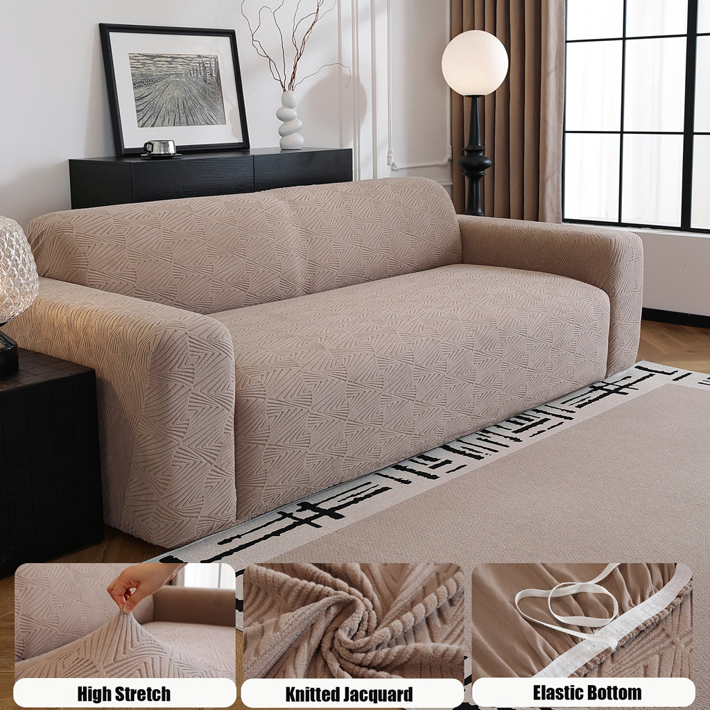 Housse de canapé épaisse extensible en polaire jacquard antidérapante, vue d'ensemble