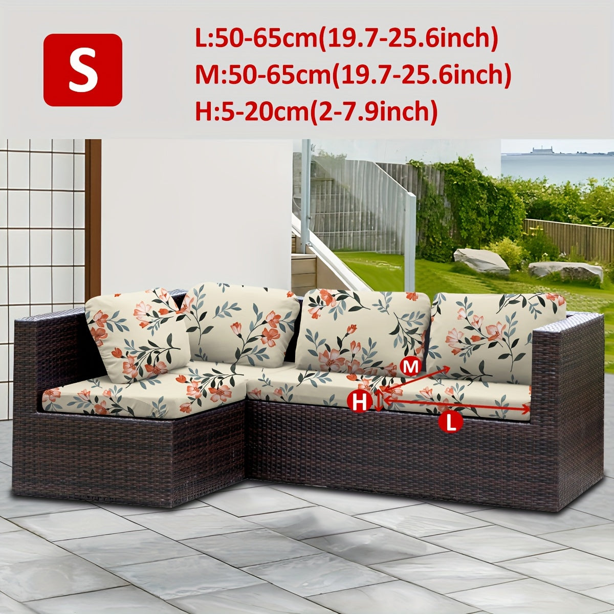 Housse de canapé extensible en fibre de lait à motif tropical, détail de l'ourlet