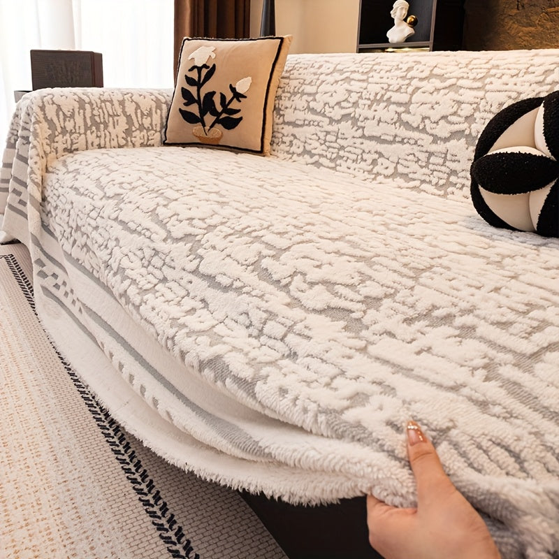 Housse de canapé d'hiver en peluche antidérapa, autre coloris