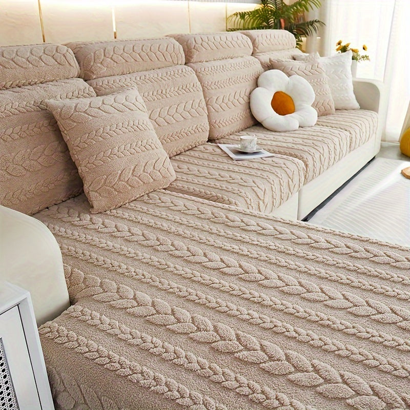 Housse de canapé épaisse extensible en velours jacquard antidérapante