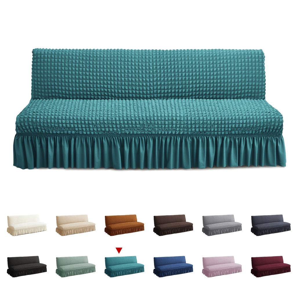 Housse de canapé extensible en jacquard à volants, détail de l'ourlet