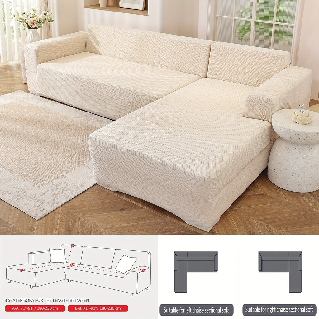 Housse de canapé extensible en polaire jacquard pour canapé d'angle, détail de la finition