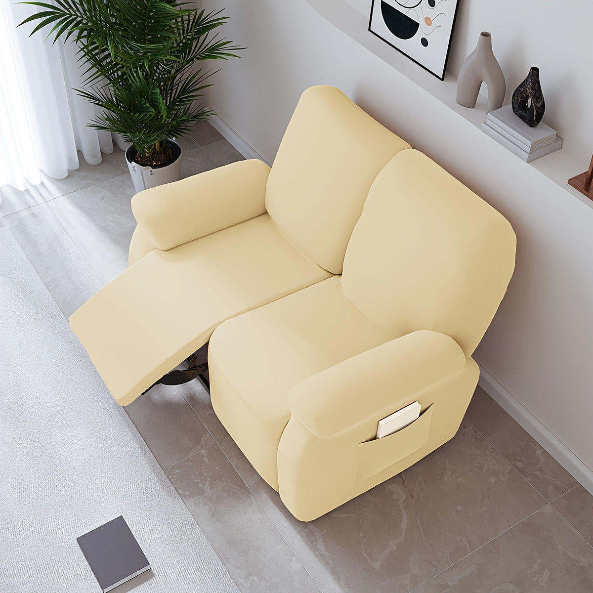 Housse de canapé extensible en fibre de lait, détail de l'ourlet