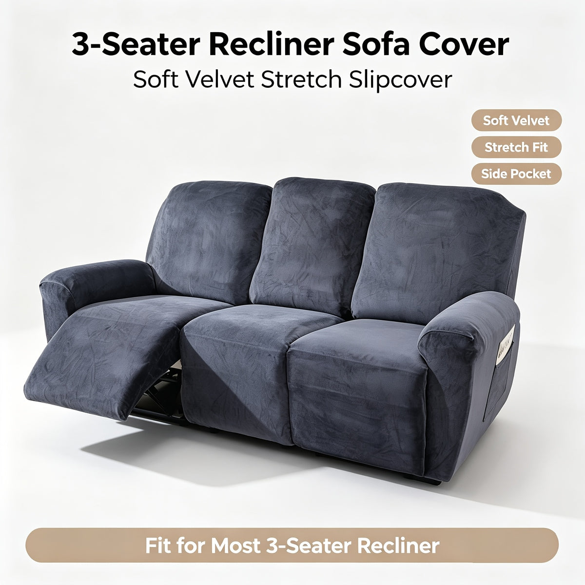 Housse de fauteuil extensible en velours antidérapante, gros plan sur le tissu