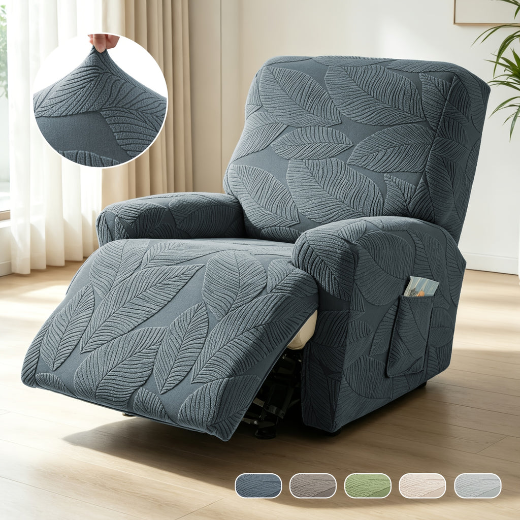 Housse de chaise extensible en polaire jacquard à motif feuillage — détail de la matière : polaire