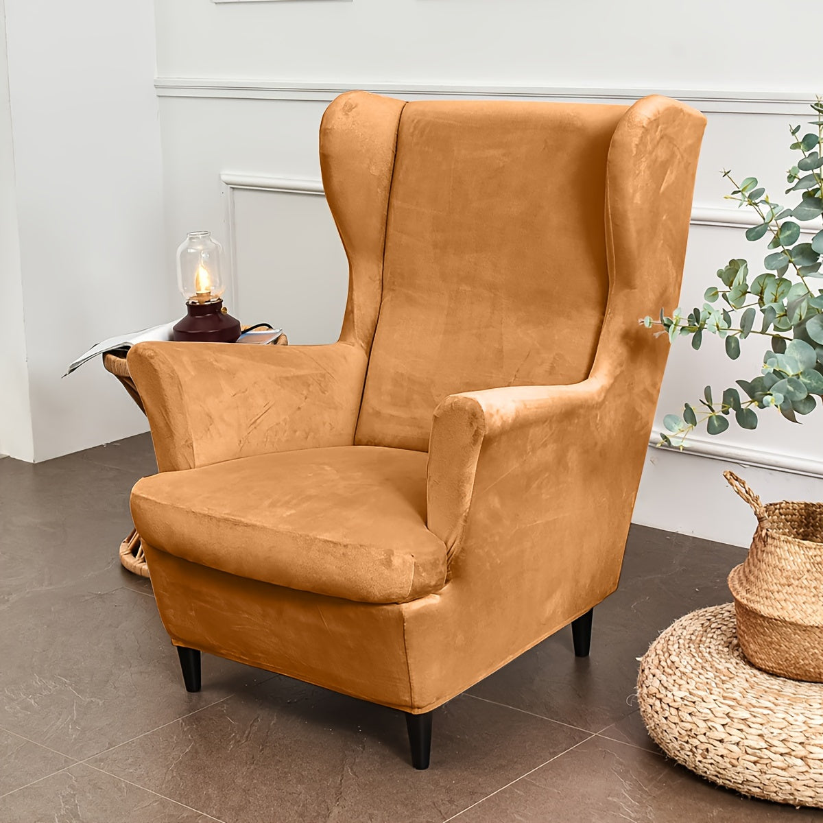 Housse de canapé extensible en velours à motif tigre, détail de la finition