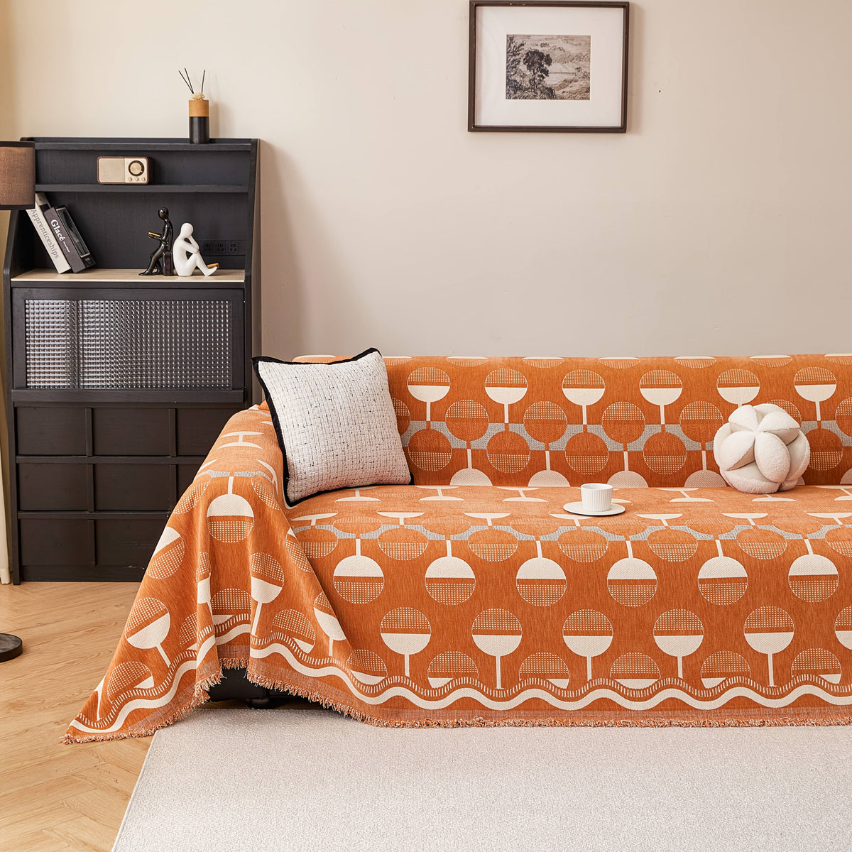 Housse de canapé en chenille jacquard à rayures antidérapante, vue de dos
