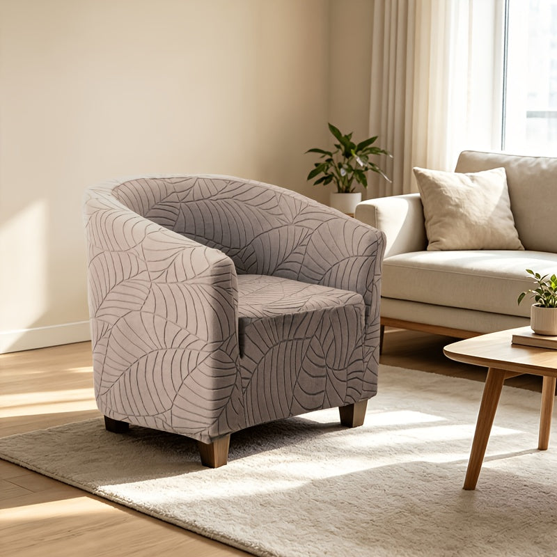 Housse de chaise en polaire jacquard à motif feuillage avec poche de rangement, compatible fauteuil Image