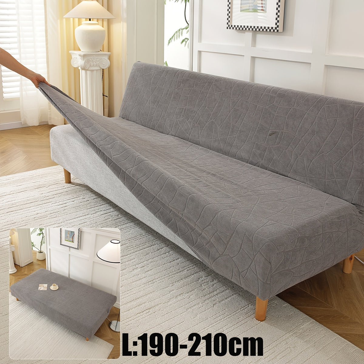 Housse de canapé extensible en polaire jacquard sans accoudoirs, vue de dos