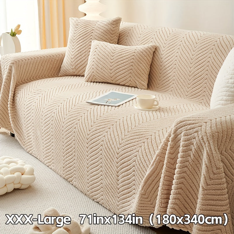 Housse de canapé en velours peluche, détail de l'ourlet