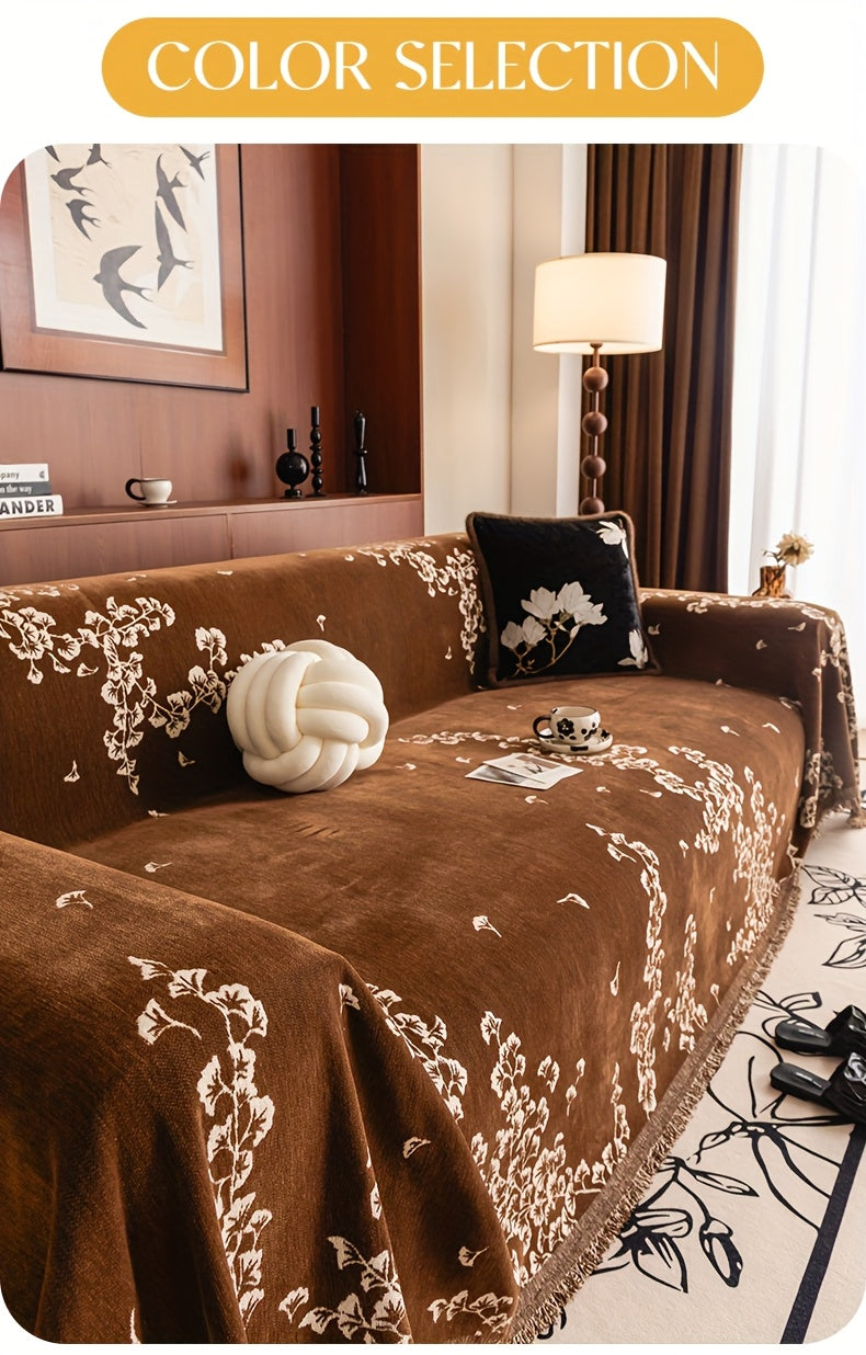 Housse de canapé en chenille antidérapante d'esprit vintage, visuel produit
