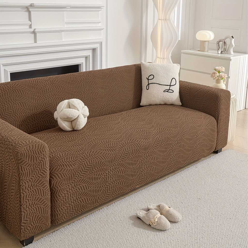 Housse de canapé épaisse extensible en polaire jacquard anti-griffes, gros plan sur le tissu