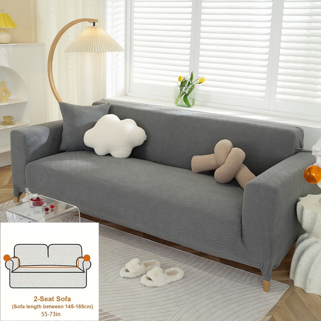 Housse de canapé épaisse extensible en polaire jacquard d'esprit vintage, mise en situation