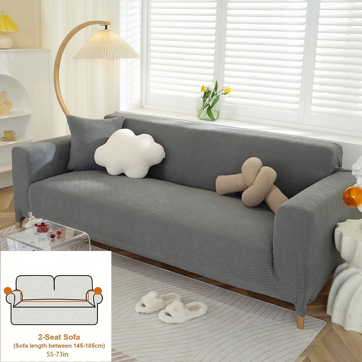 Housse de canapé épaisse extensible en polaire jacquard d'esprit vintage, mise en situation