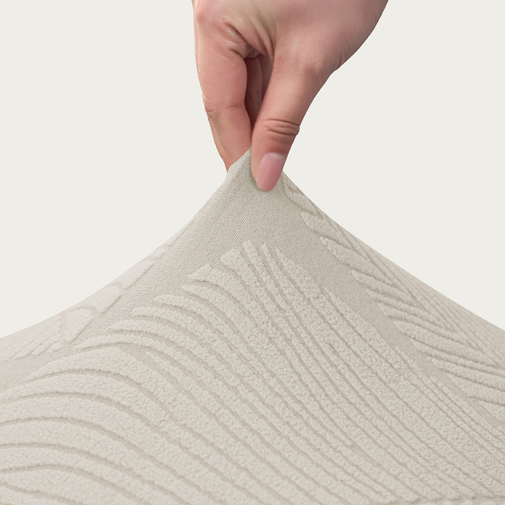 Housse de chaise extensible en velours côtelé jacquard à motif feuillage, vue d'ensemble