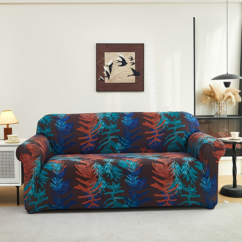 Housse de canapé extensible en fibre de lait matelassée à motif tropical, vue d'ensemble