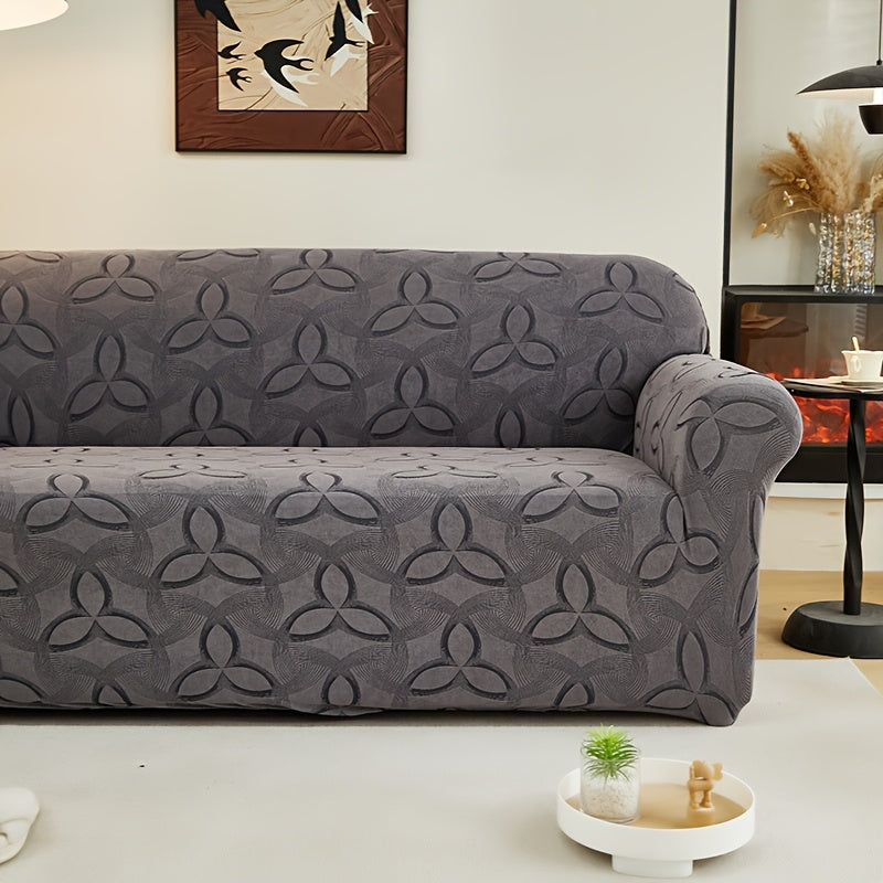 Housse de canapé en jacquard à motif feuillage, mise en situation