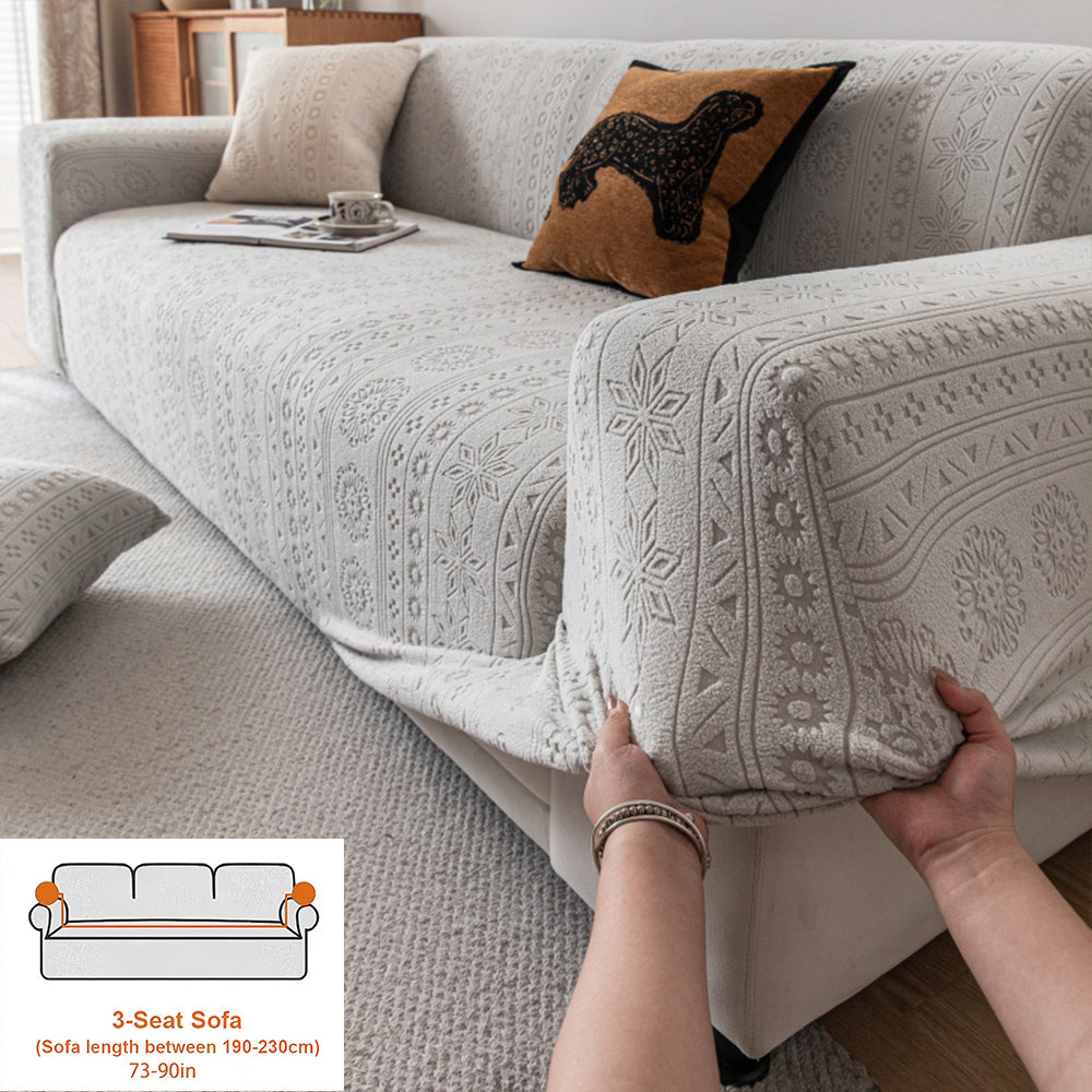 Housse de canapé en polaire jacquard à motif bohème, détail de la finition
