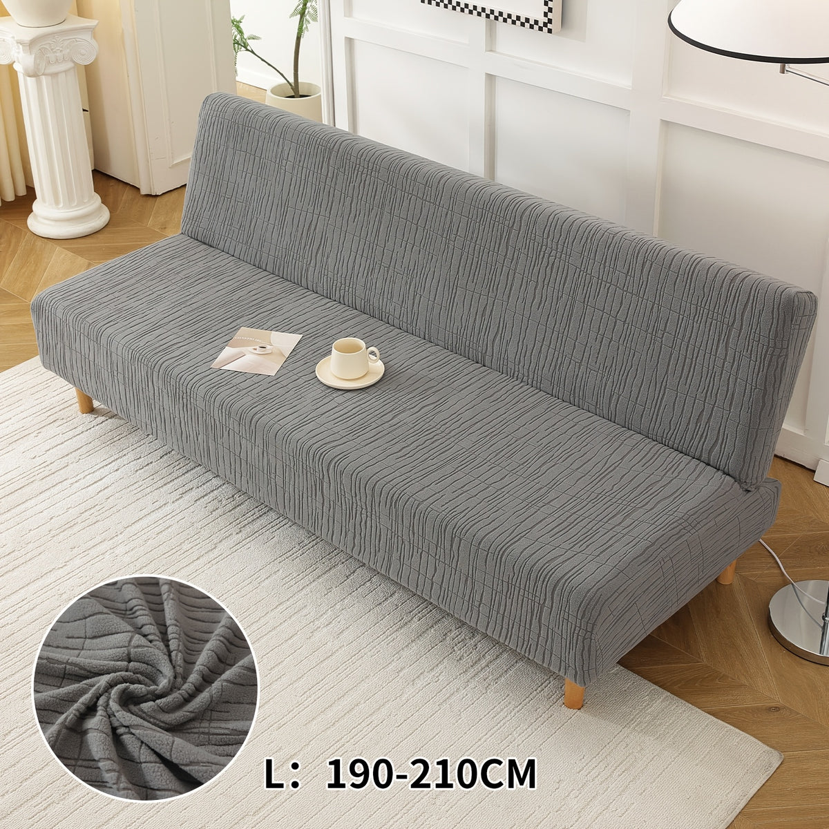 Housse de canapé extensible en polaire jacquard sans accoudoirs, vue de dos
