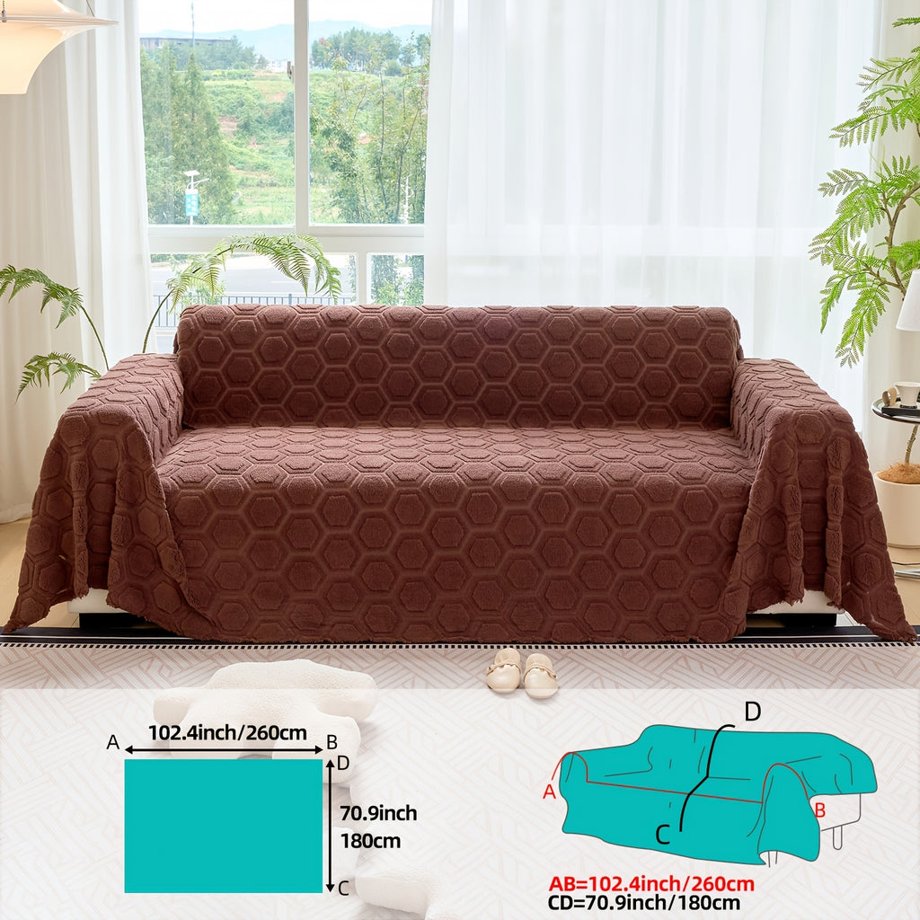 Housse de canapé épaisse en velours jacquard à motif géométrique, vue d'ensemble