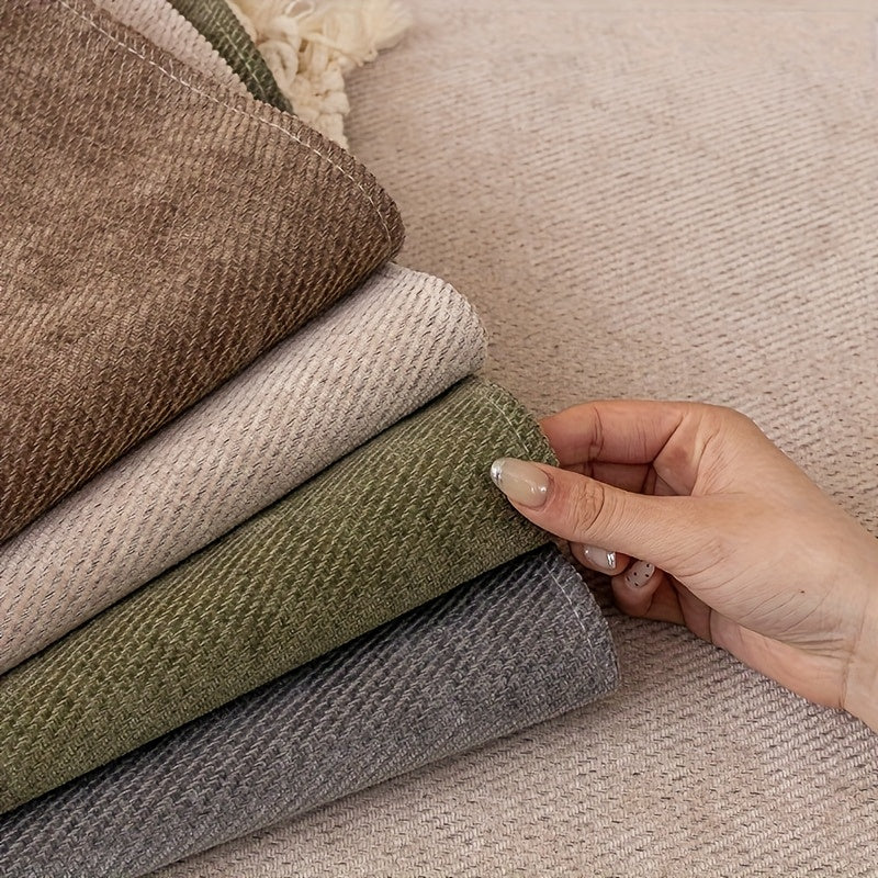 Housse de canapé en chenille en fils teints à volants, mise en situation